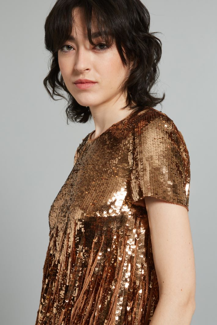 Top con paillettes e frange - BRONZO - Fashion Market - 3