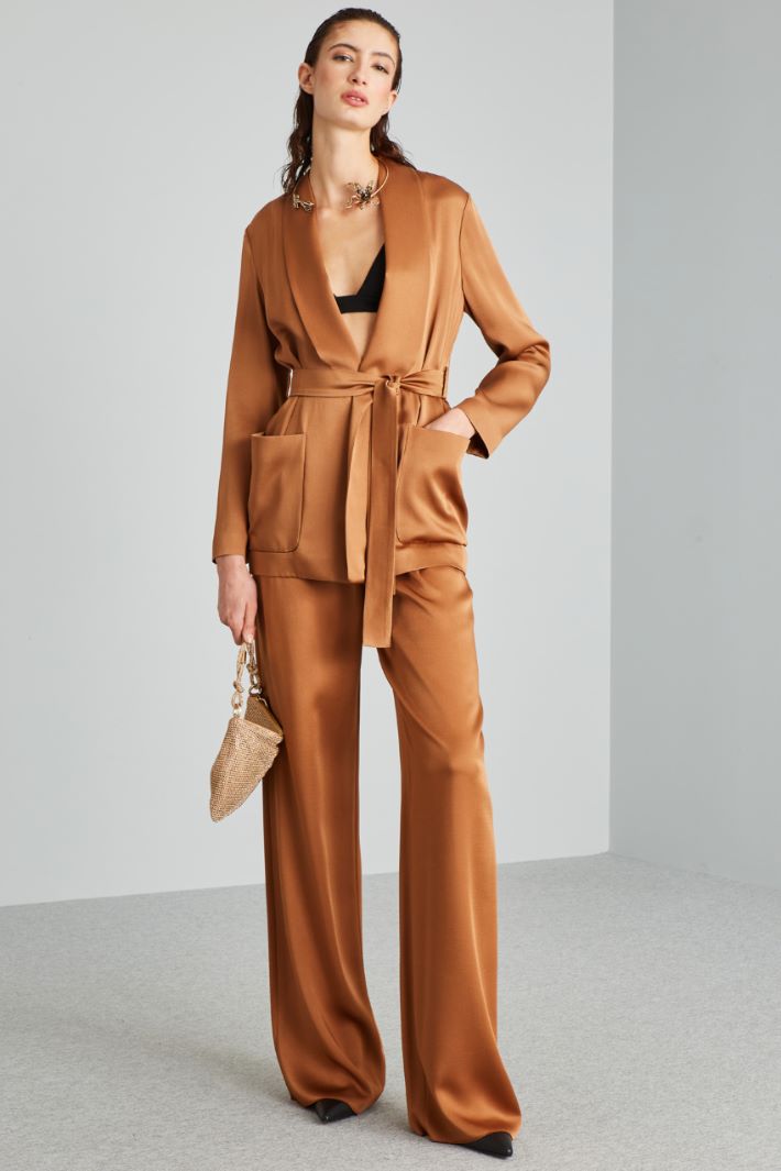 Blazer fluido con cintura - BRONZO - Fashion Market