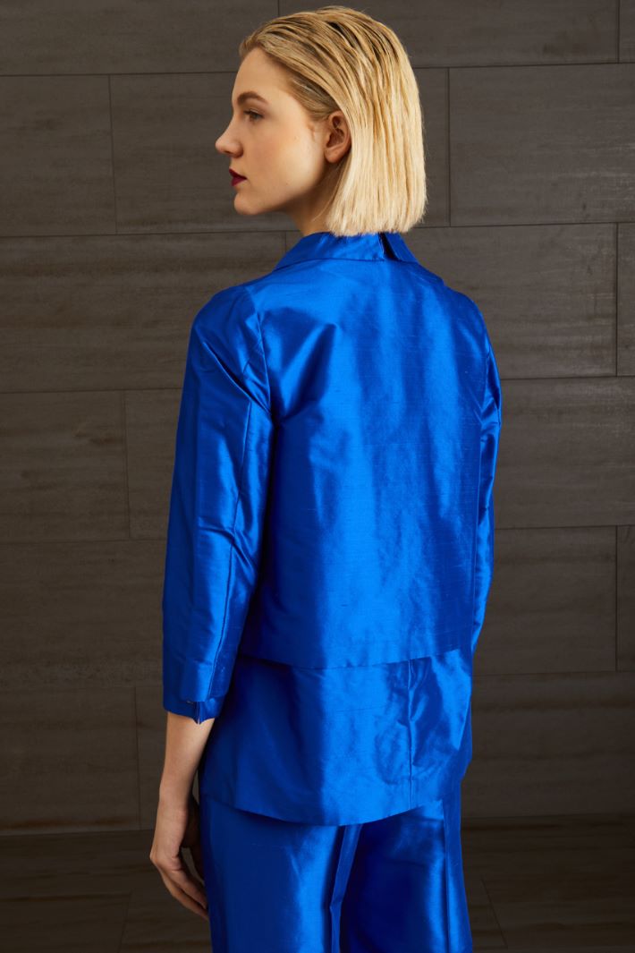 Spolverino in shantung di seta - BLU ELETTRICO - Fashion Market - 4