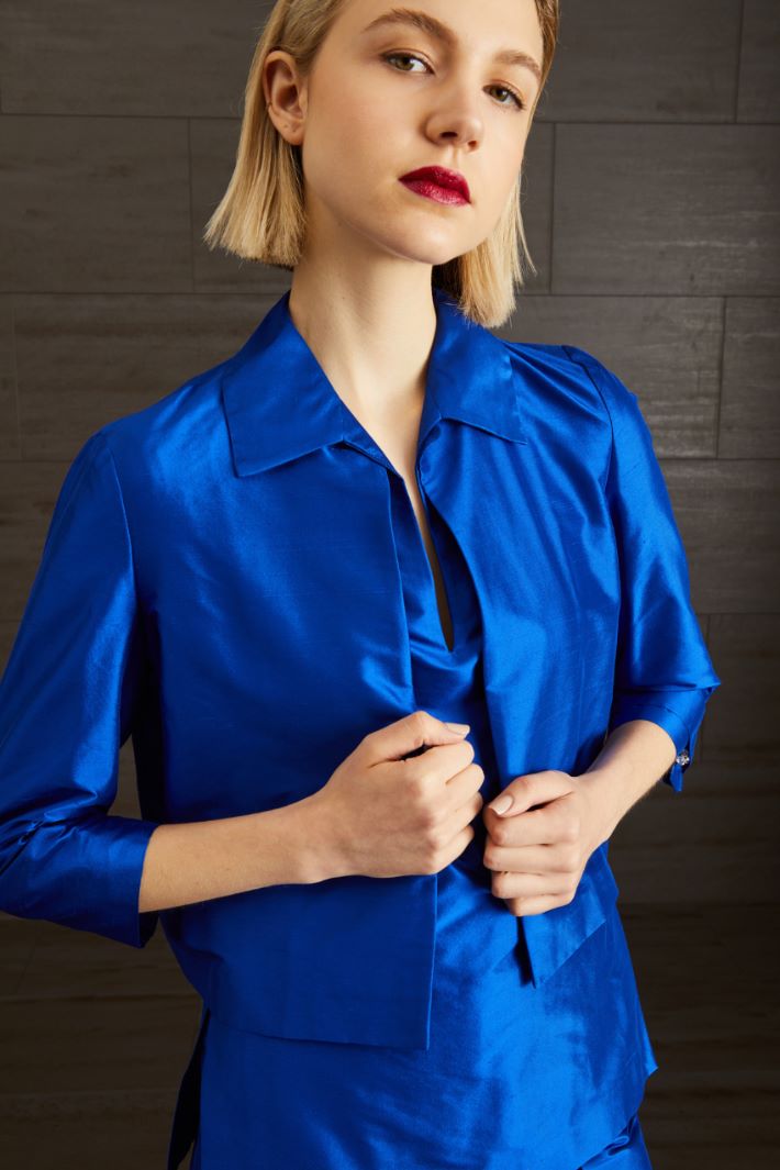 Spolverino in shantung di seta - BLU ELETTRICO - Fashion Market - 3