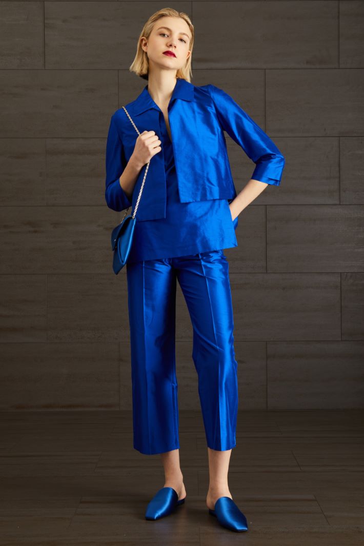 Spolverino in shantung di seta - BLU ELETTRICO - Fashion Market