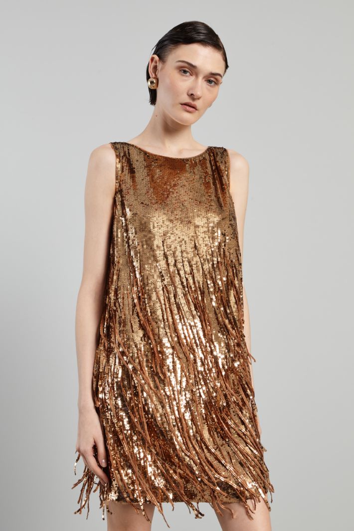 Abito in paillettes con frange - BRONZO - Fashion Market - 2
