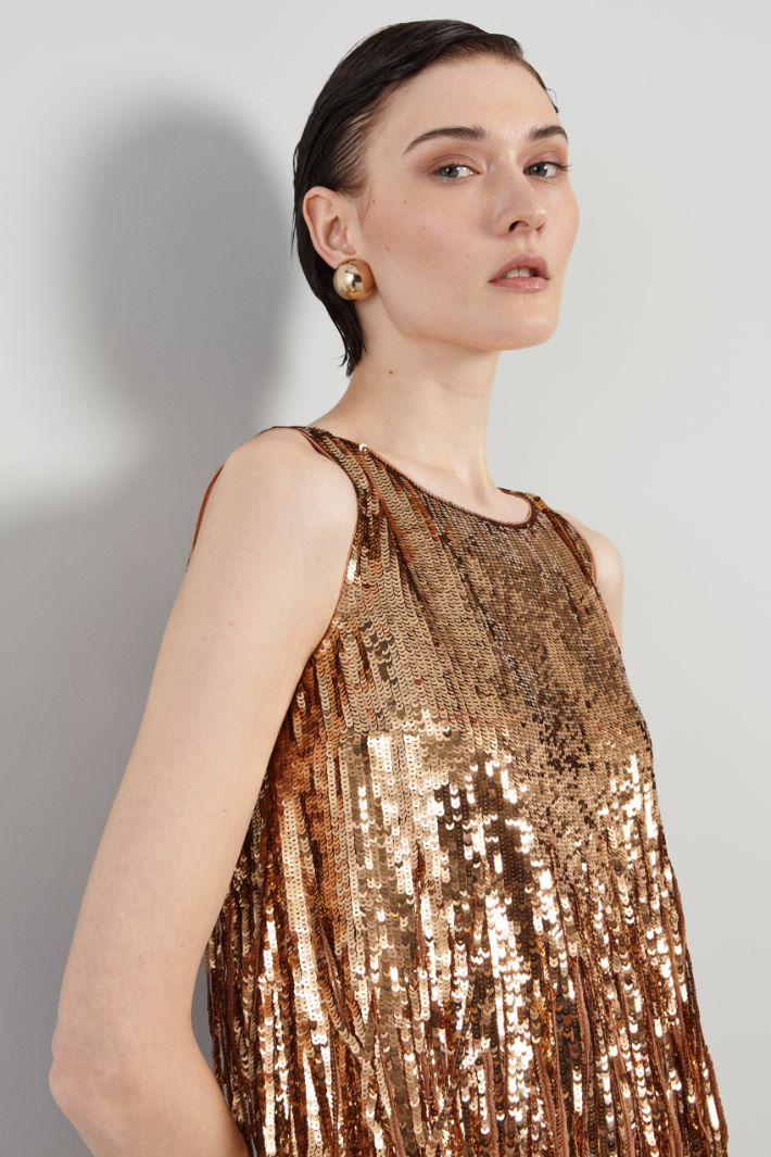 Abito in paillettes con frange - BRONZO - Fashion Market - 3