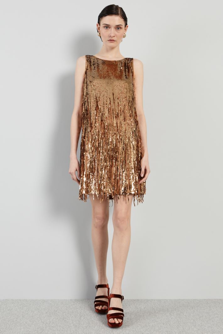 Abito in paillettes con frange - BRONZO - Fashion Market