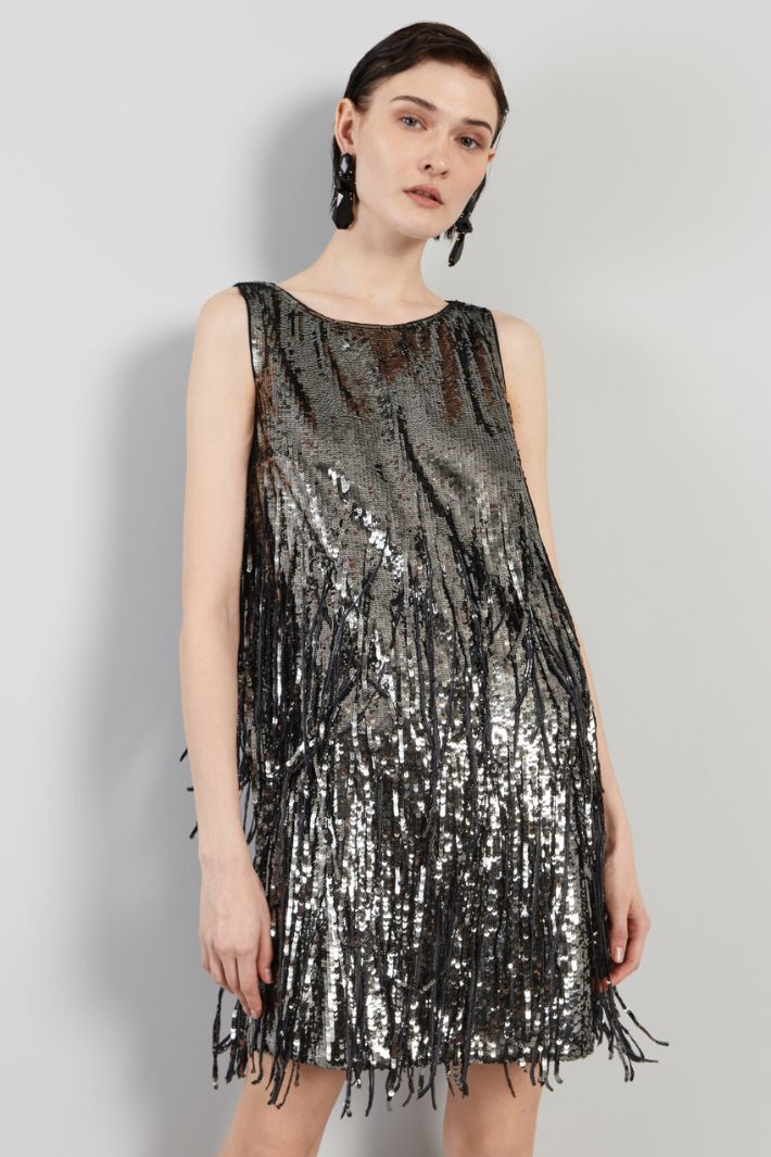 Abito in paillettes con frange - NERO - Fashion Market - 2
