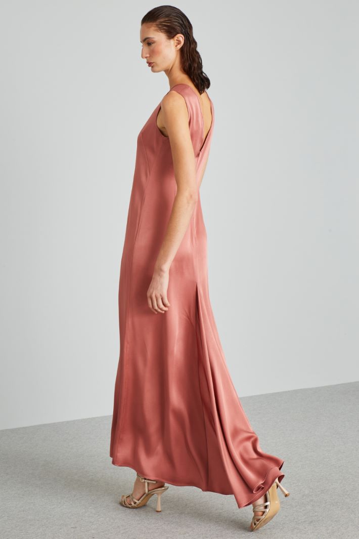 Abito lungo in enver satin - ROSA ANTICO - Fashion Market - 4