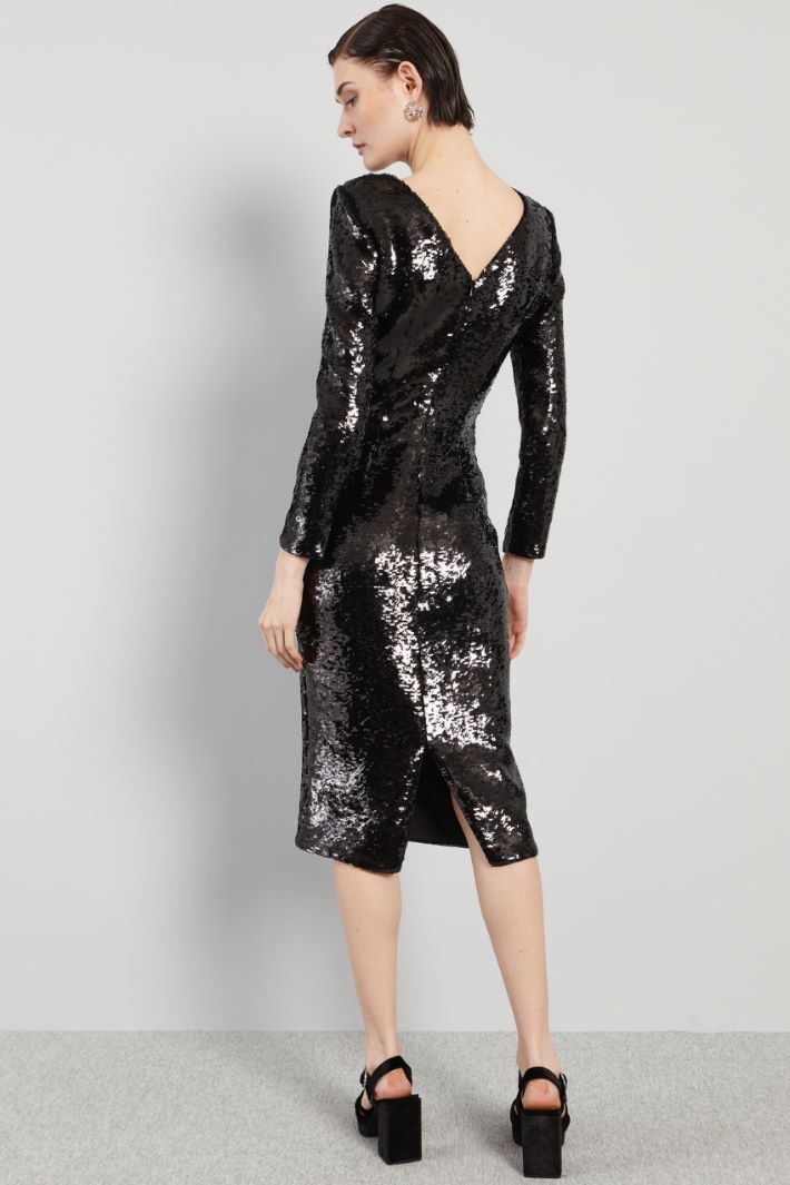 Abito a tubino con paillettes  - NERO - Fashion Market - 4