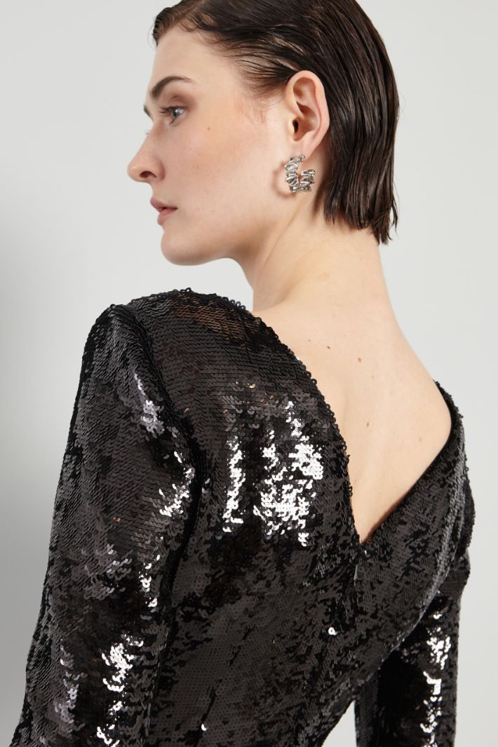 Abito a tubino con paillettes  - NERO - Fashion Market - 3