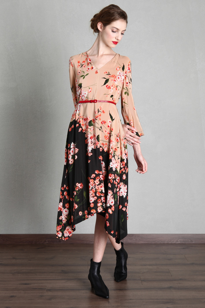 Abito con fondo asimmetrico - ROSA ROSSO NERO - Fashion Market