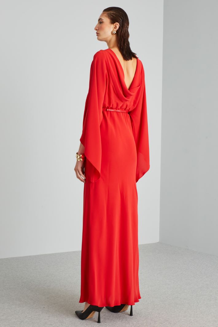 Abito con drappo sulla schiena - ROSSO FUOCO - Fashion Market - 4