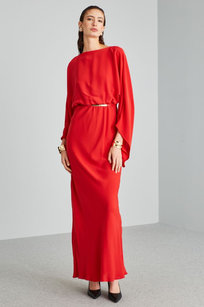 Abito con drappo sulla schiena - ROSSO FUOCO - Fashion Market