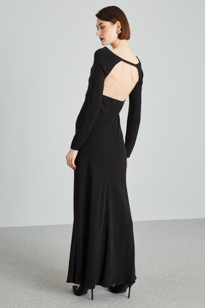 Abito lungo con scollo a V - NERO - Fashion Market - 4