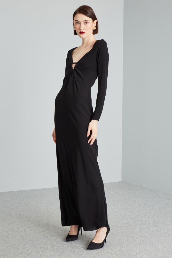 Abito lungo con scollo a V - NERO - Fashion Market - 2