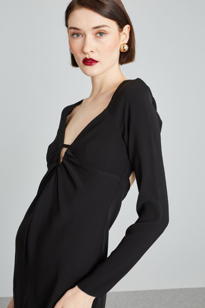 Abito lungo con scollo a V - NERO - Fashion Market - 3