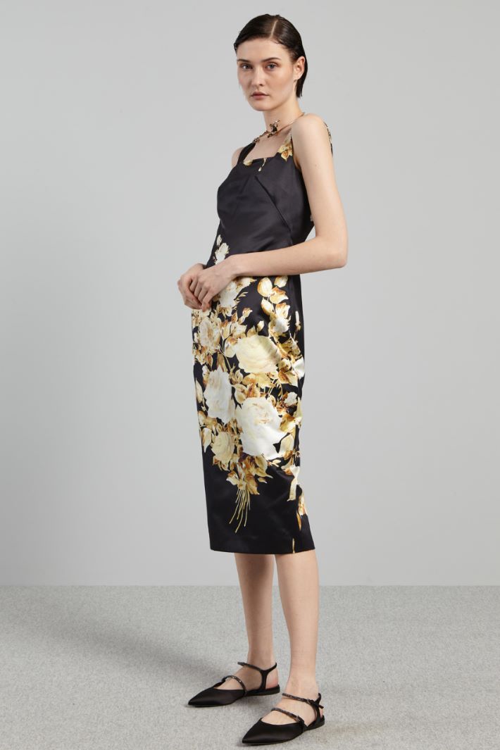 Abito in duchesse stampata - NERO ORO - Fashion Market - 2