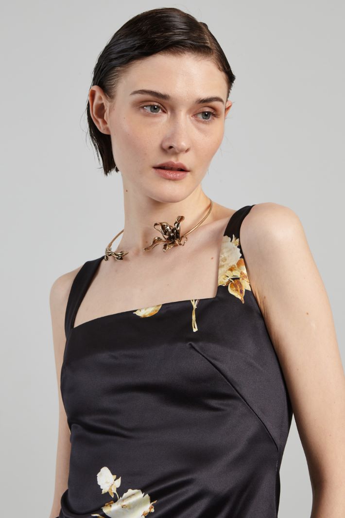Abito in duchesse stampata - NERO ORO - Fashion Market - 3