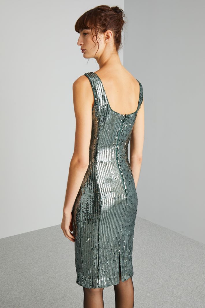 Tubino smanicato con paillettes - VERDE - Fashion Market - 4
