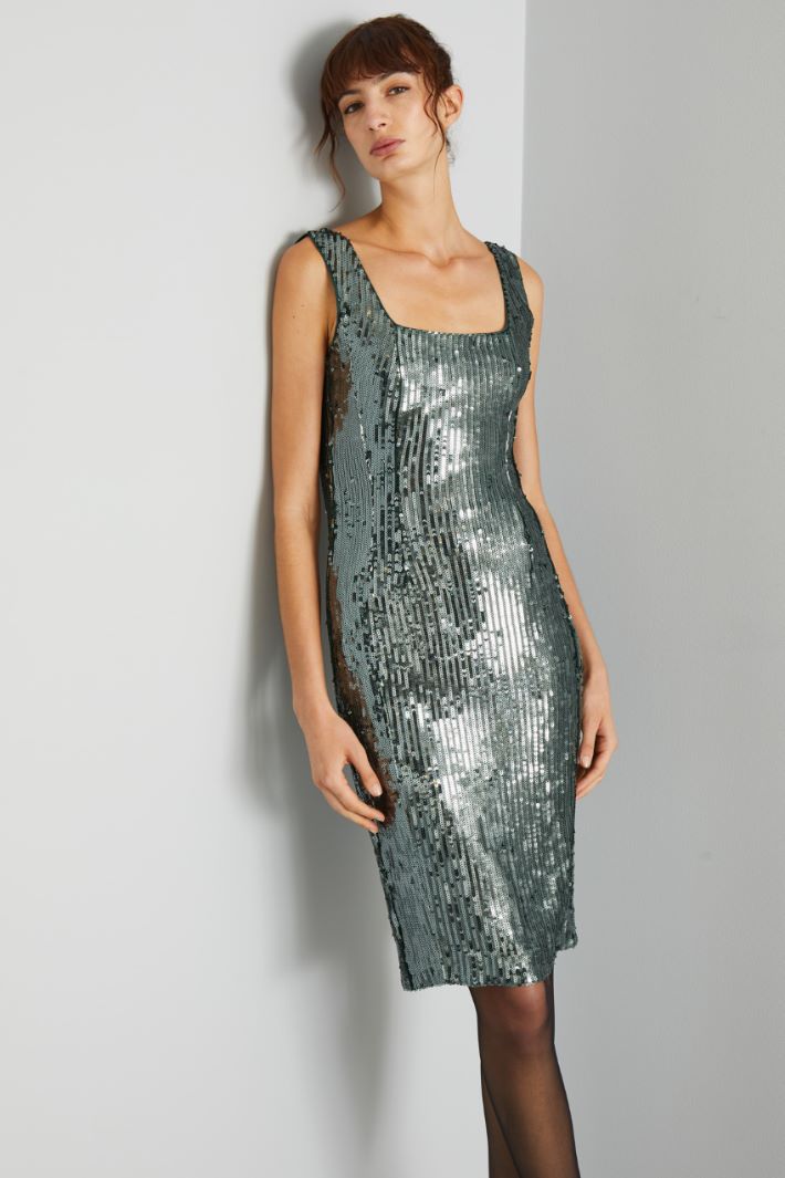 Tubino smanicato con paillettes - VERDE - Fashion Market - 2