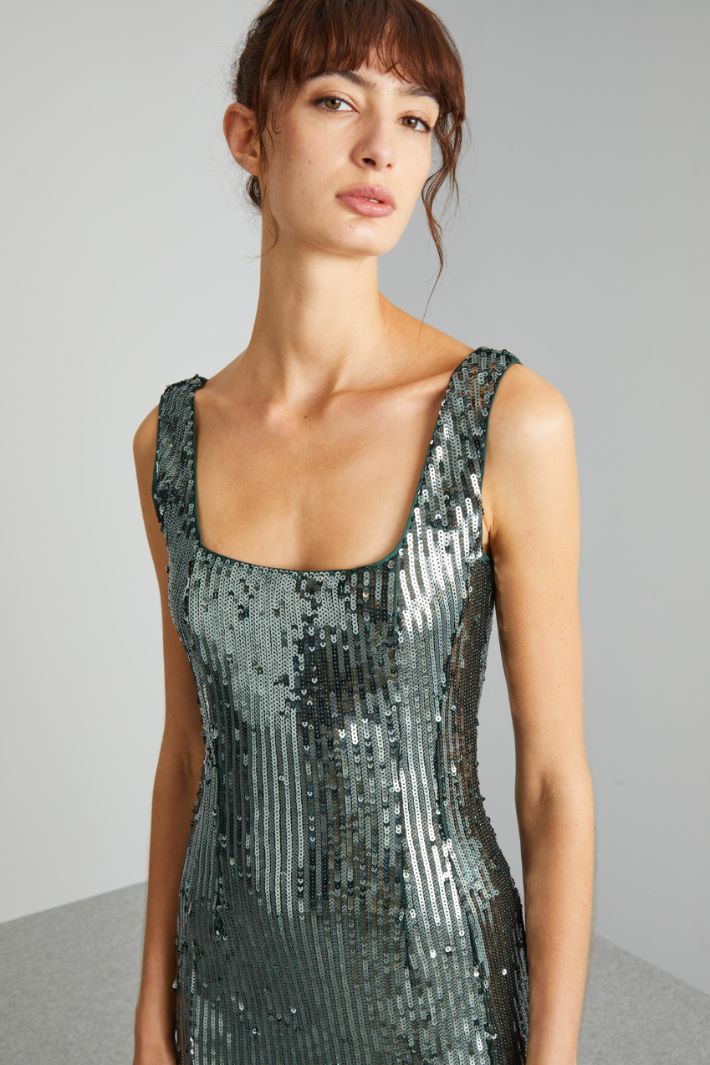 Tubino smanicato con paillettes - VERDE - Fashion Market - 3
