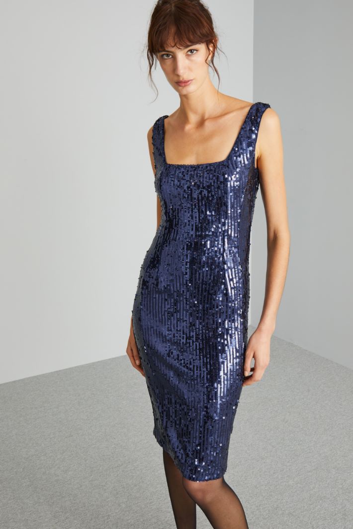 Tubino smanicato con paillettes - BLU - Fashion Market - 2