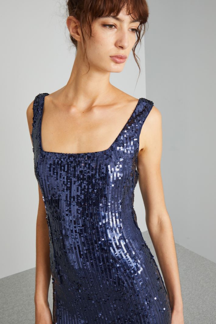 Tubino smanicato con paillettes - BLU - Fashion Market - 3