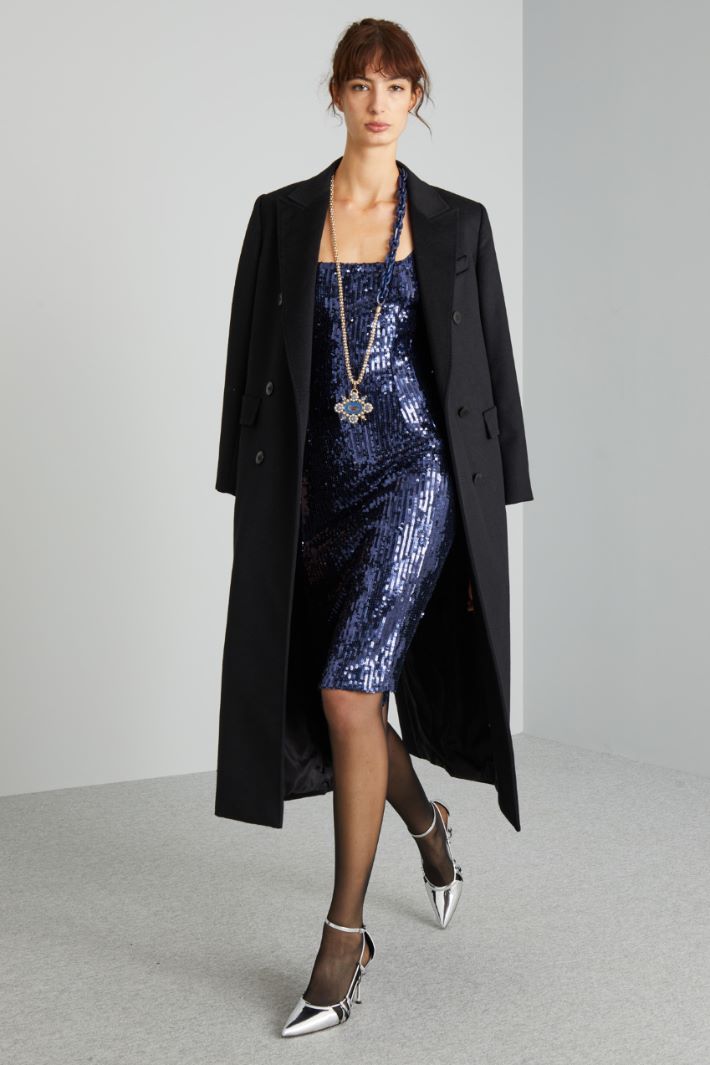 Tubino smanicato con paillettes - BLU - Fashion Market