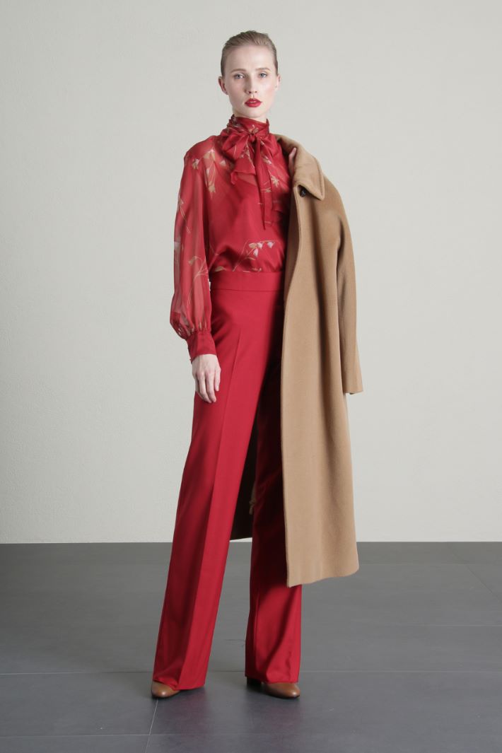 Blusa in chiffon di pura seta - ROSSO CAMMELLO - Fashion Market - 4