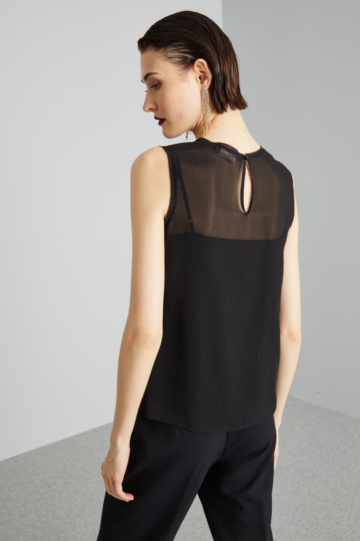 Blusa smanicata in georgette - NERO - Fashion Market - 4