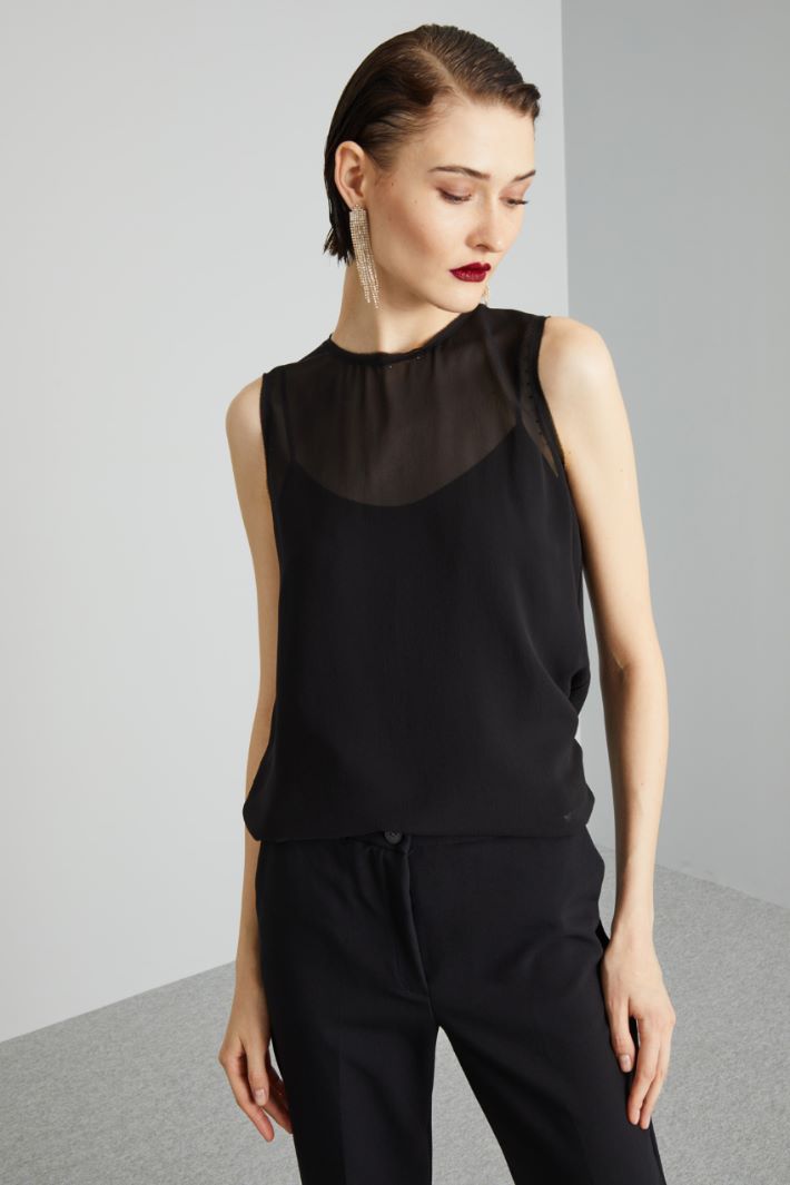 Blusa smanicata in georgette - NERO - Fashion Market - 2