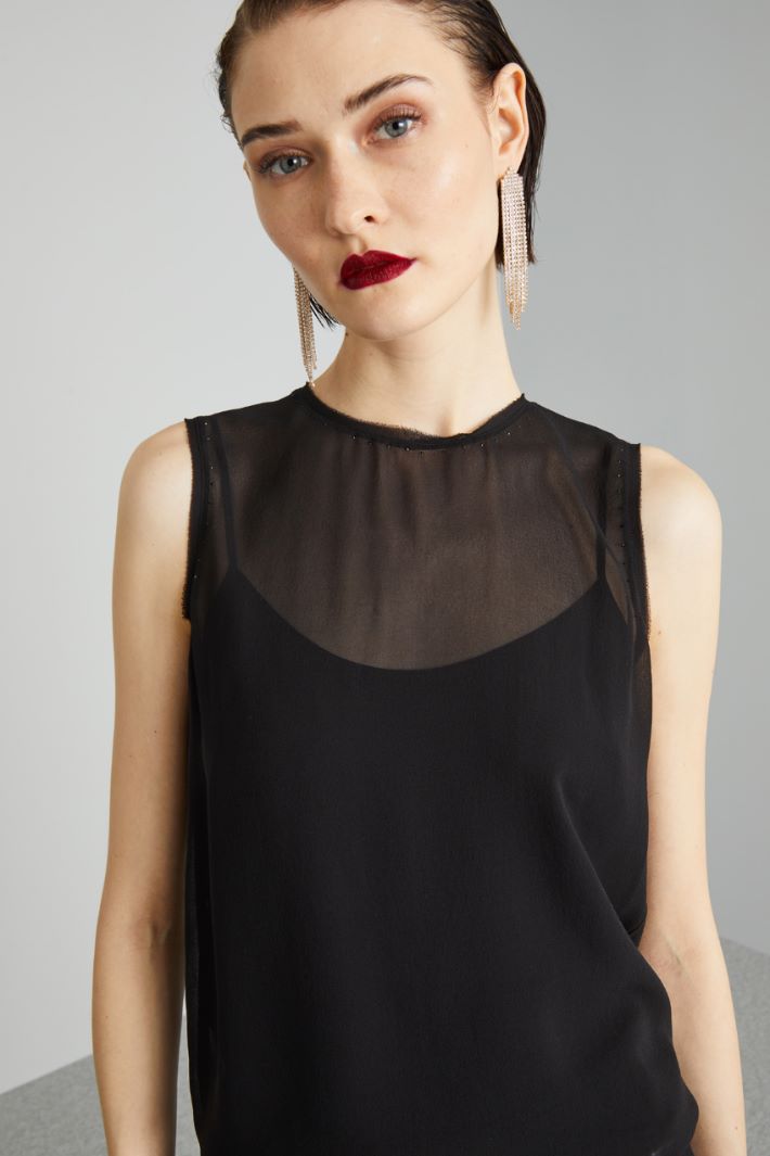 Blusa smanicata in georgette - NERO - Fashion Market - 3