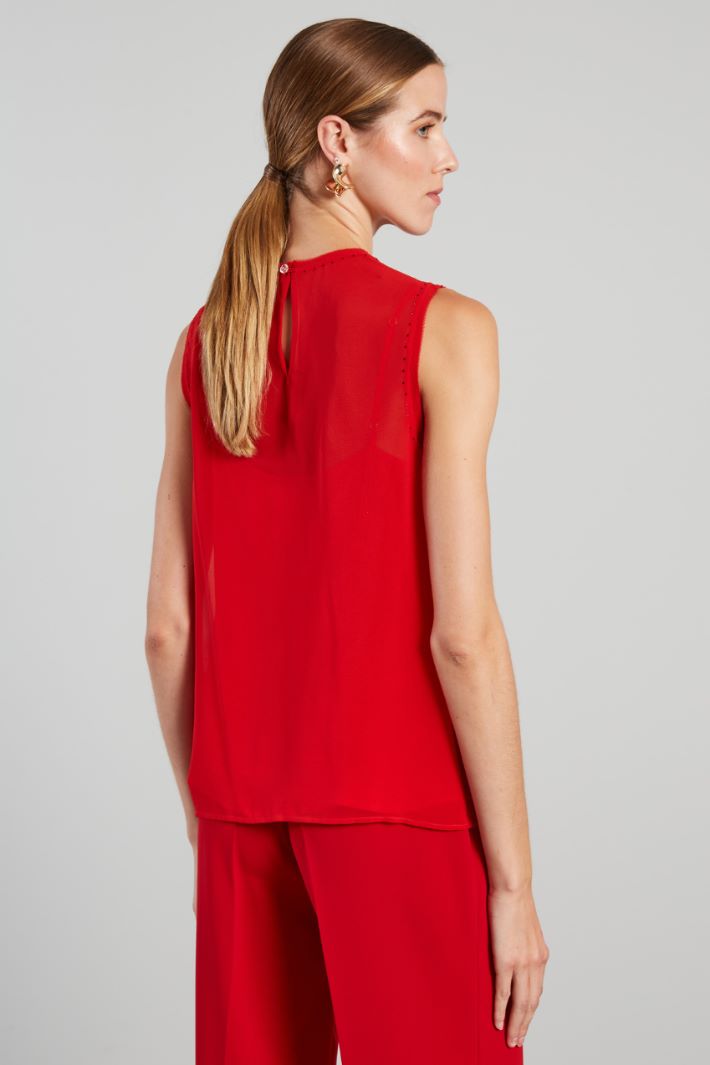 Blusa smanicata in georgette - ROSSO FUOCO - Fashion Market - 4