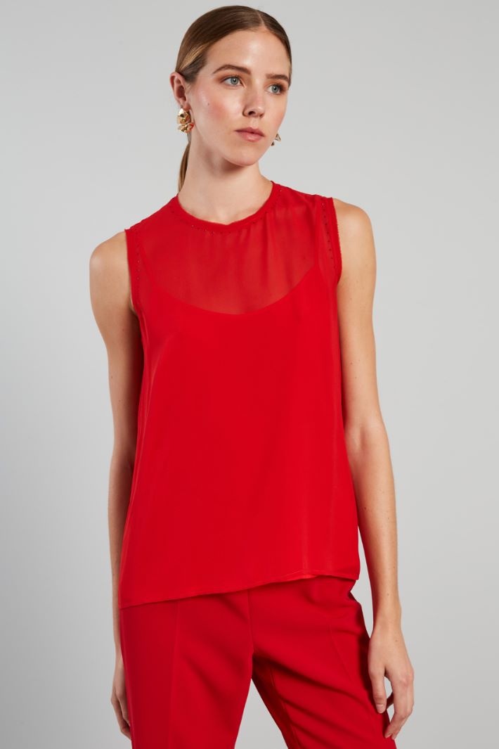 Blusa smanicata in georgette - ROSSO FUOCO - Fashion Market - 2