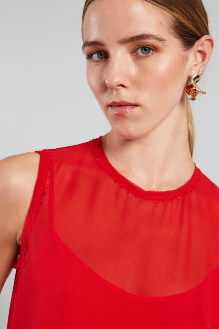 Blusa smanicata in georgette - ROSSO FUOCO - Fashion Market - 3