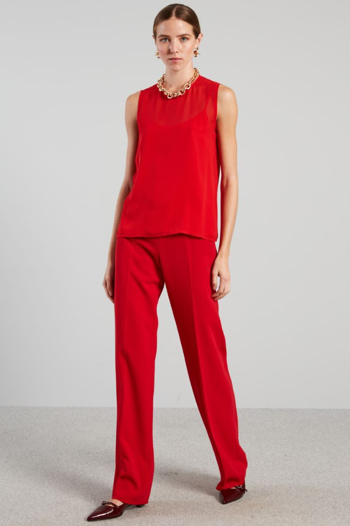 Blusa smanicata in georgette - ROSSO FUOCO - Fashion Market