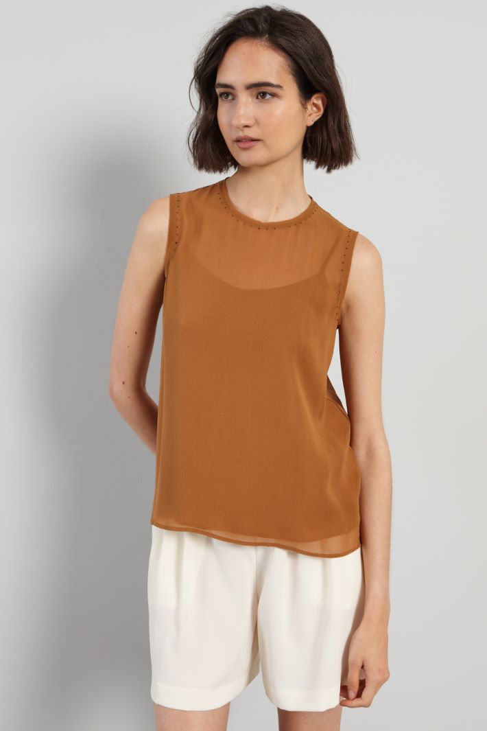 Blusa smanicata in georgette - BISCOTTO - Fashion Market - 2