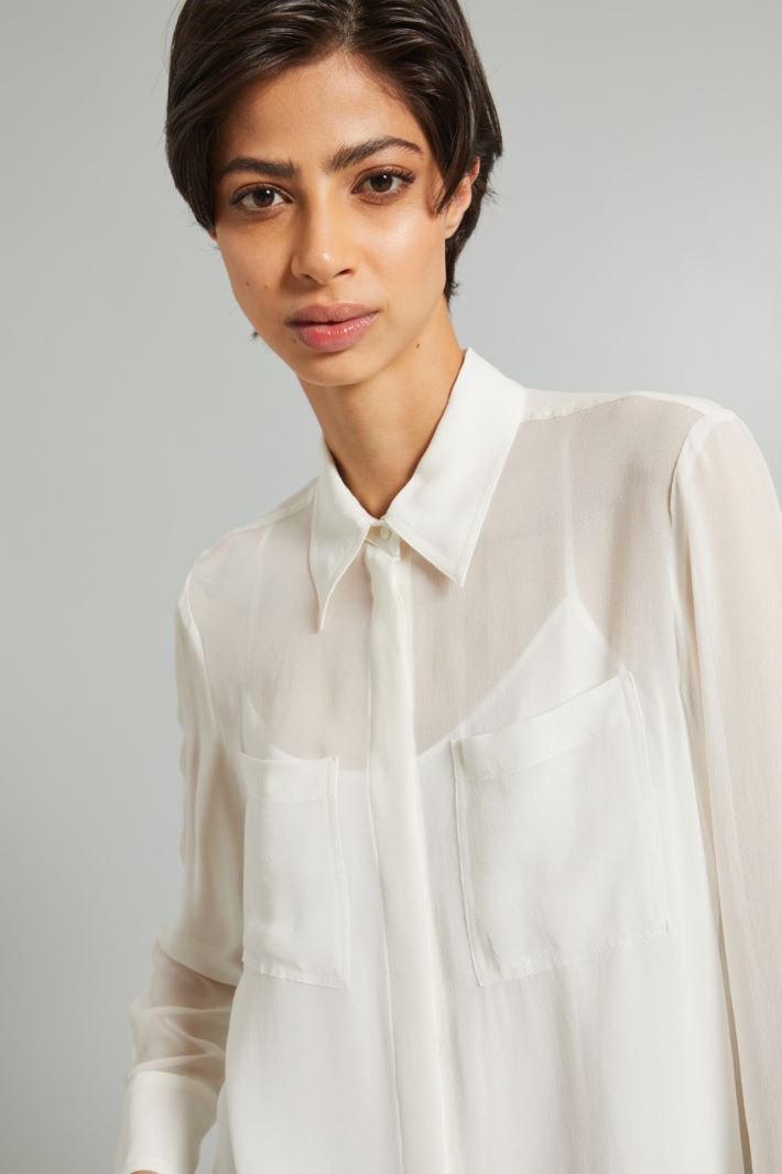 Camicia in georgette di seta - BIANCO - Fashion Market - 3