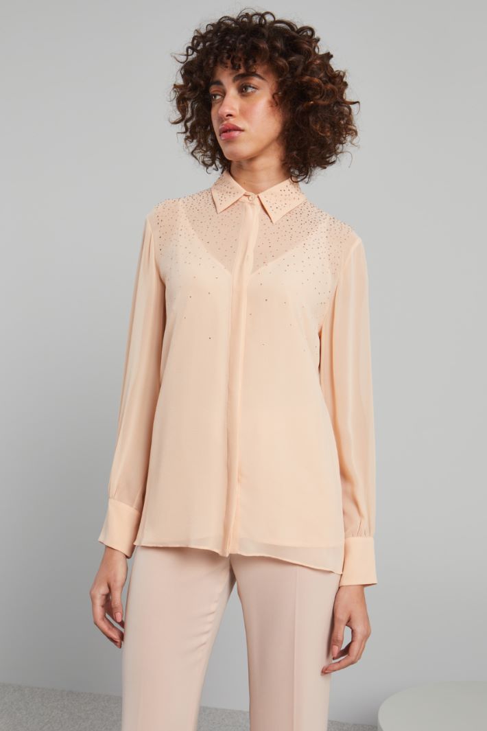 Camicia in georgette con strass - ROSA CIPRIA - Fashion Market - 2