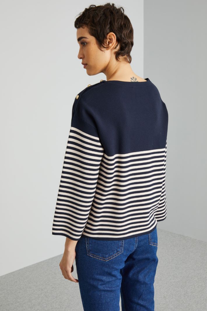 Maglia boxy con bottoni - BLU ECRU - Fashion Market - 4