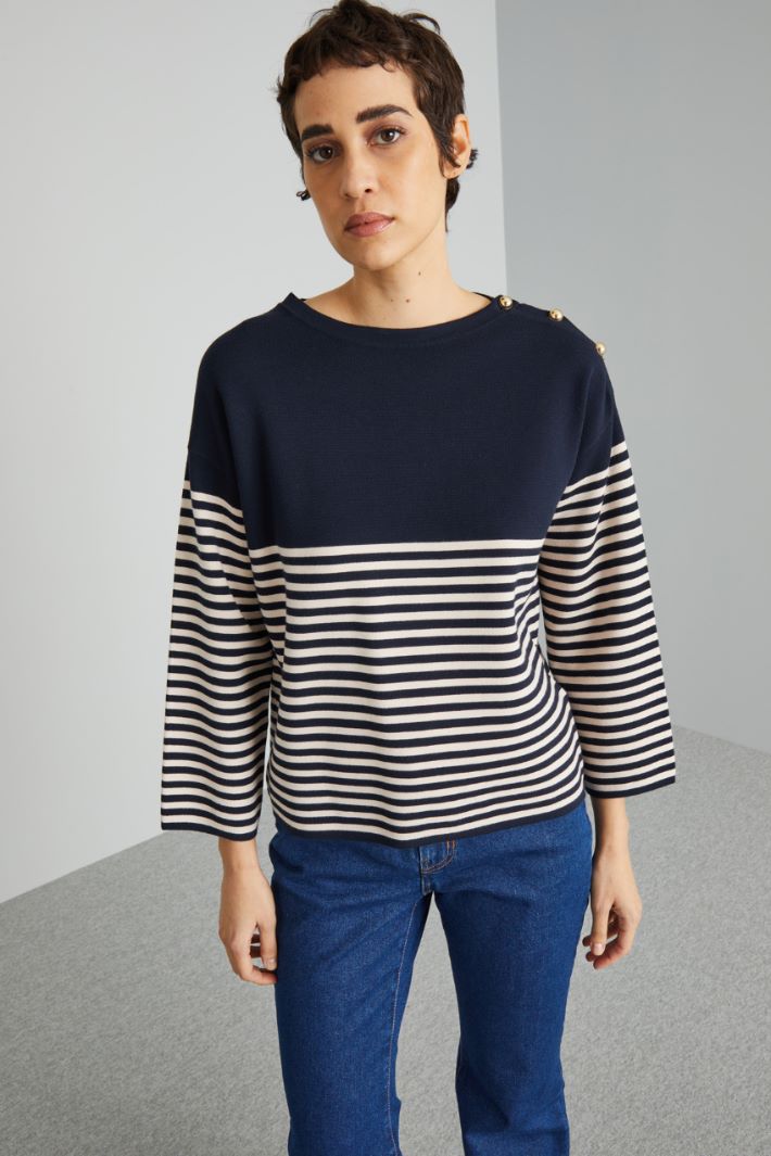 Maglia boxy con bottoni - BLU ECRU - Fashion Market - 3