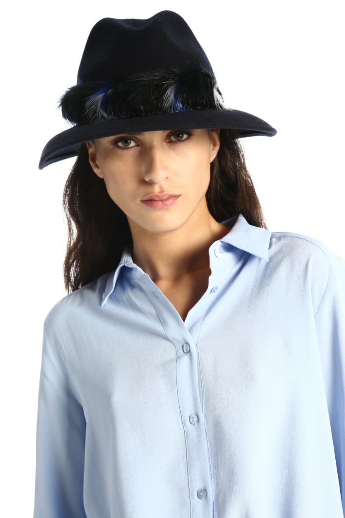 Fedora in lana con piume - BLU SCURO - Fashion Market - 3