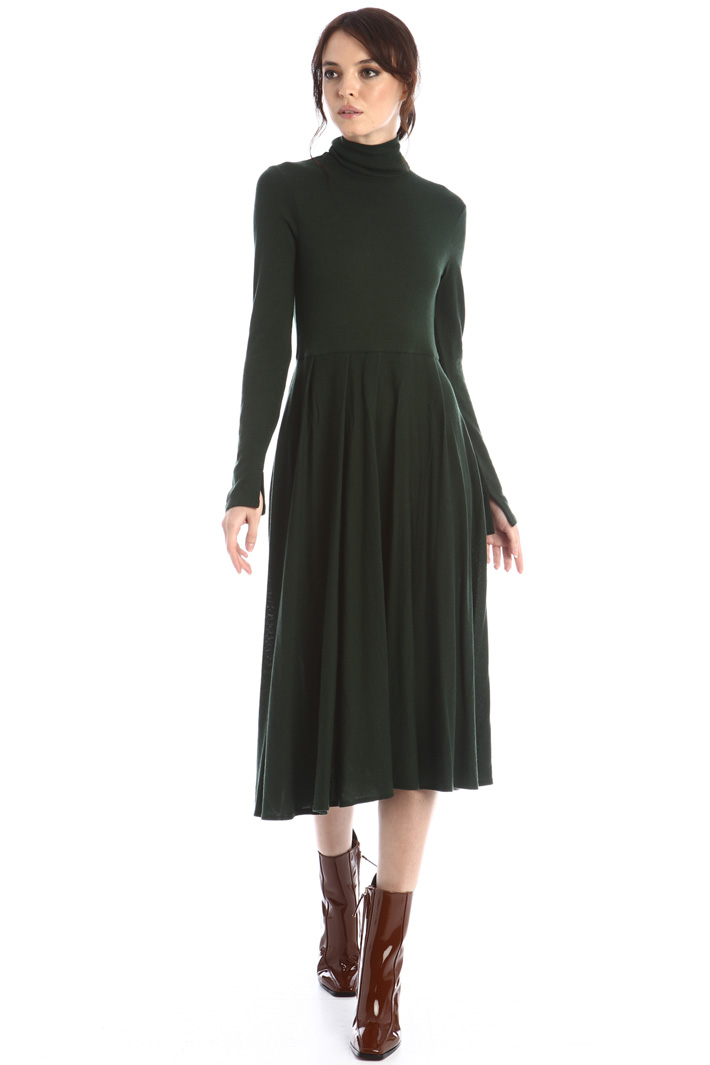 Abito in maglia con pieghe - VERDE SCURO - Fashion Market - 3