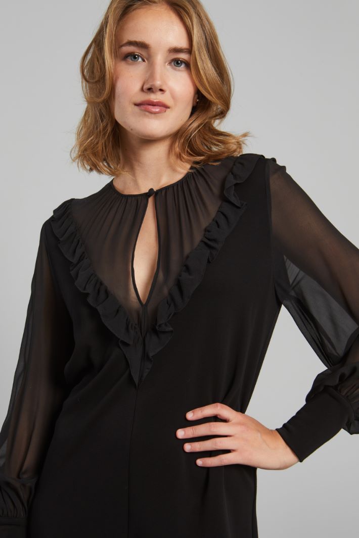 Abito in jersey e georgette - NERO - Fashion Market - 4