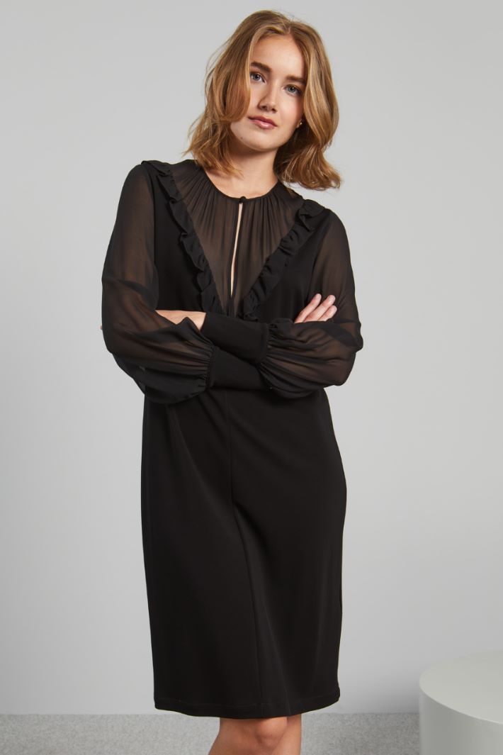 Abito in jersey e georgette - NERO - Fashion Market - 2