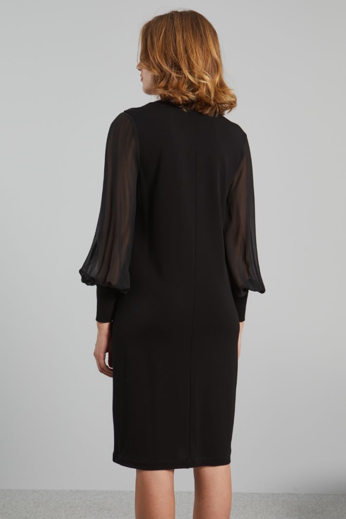 Abito in jersey e georgette - NERO - Fashion Market - 3