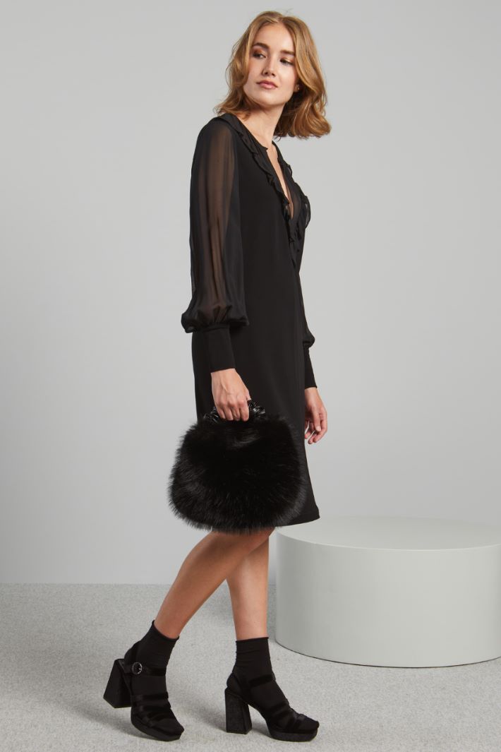 Abito in jersey e georgette - NERO - Fashion Market