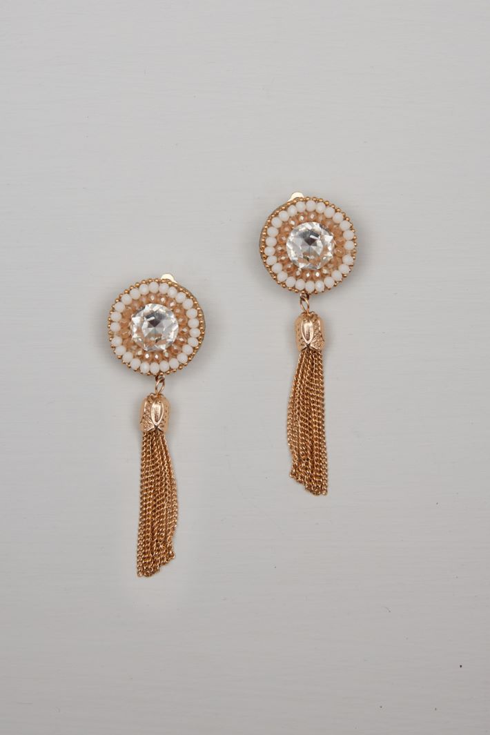 Orecchini pendenti con strass - BIANCO ORO - Fashion Market