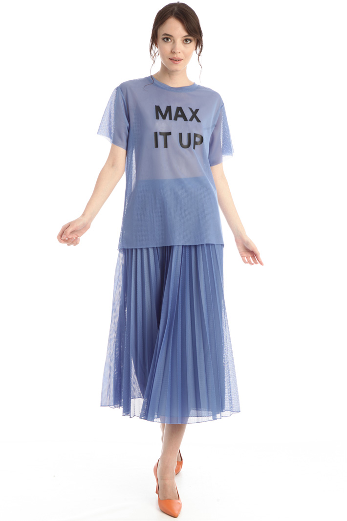 Gonna traforata con plissè - AZZURRO - Fashion Market