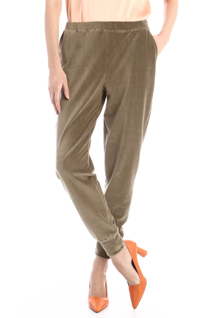 Pantaloni in jersey velluto - VERDE KAKI - Fashion Market - 4
