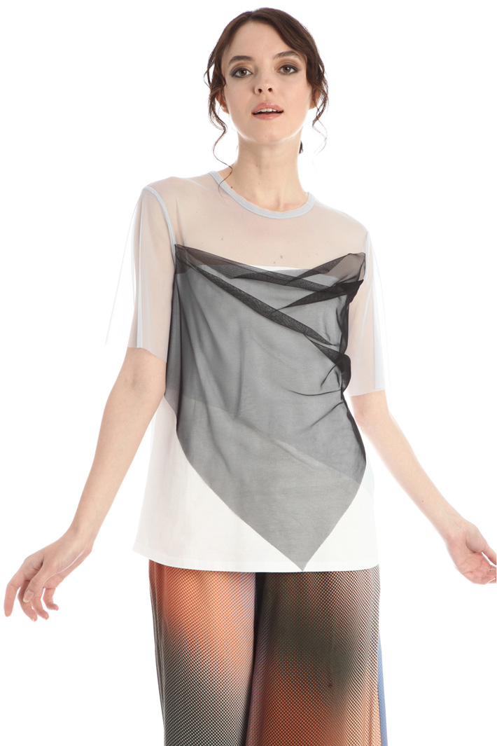 Top in jersey e tulle - BIANCO - Fashion Market - 4