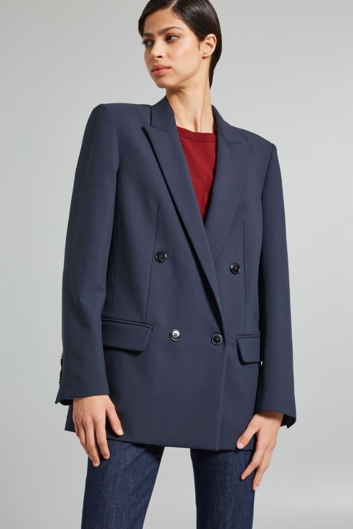 Blazer in tela di viscosa - BLU SCURO - Fashion Market - 2